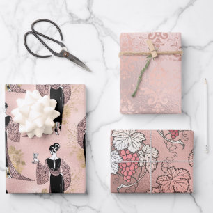 Blush Pink and Roos Gold Paris Vin Rosé Inpakpapier Vel