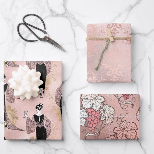 Blush Pink and Roos Gold Paris Vin Rosé Inpakpapier Vel (Voorkant)