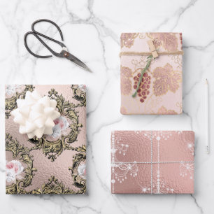 Blush Pink and Roos Gold Paris Vin Rosé Inpakpapier Vel