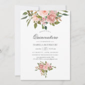 Blush Pink and Roos Gold Quinceañera Kaart (Voorkant)