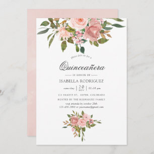 Blush Pink and Roos Gold Quinceañera Kaart