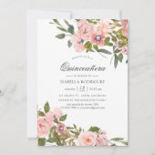 Blush Pink and Roos Gold Rozen Quinceañera Kaart (Voorkant)