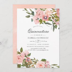 Blush Pink and Roos Gold Rozen Quinceañera Kaart