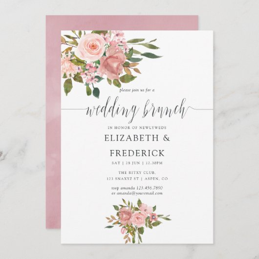 Blush Pink and Roos Gold Wedding Brunch Invitation Kaart (Voorkant / Achterkant)