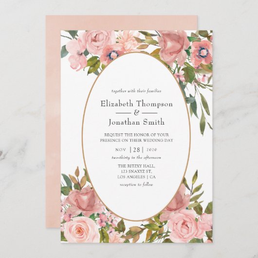 Blush Pink and Roos Gold Wedding Kaart (Voorkant / Achterkant)