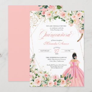 Blush Pink and White Beauful Floral Quinceanera Kaart