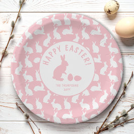 Blush Pink And White Bunny Pattern Happy Easter Papieren Bordje