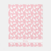 Blush Pink And White Bunny Pattern With Name Fleece Deken (Voorkant)