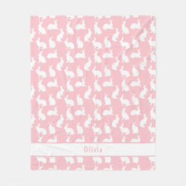 Blush Pink And White Bunny Pattern With Name Fleece Deken