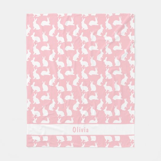 Blush Pink And White Bunny Pattern With Name Fleece Deken (Voorkant)