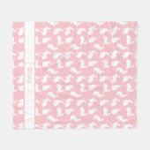 Blush Pink And White Bunny Pattern With Name Fleece Deken (Voorkant (Horizontaal))