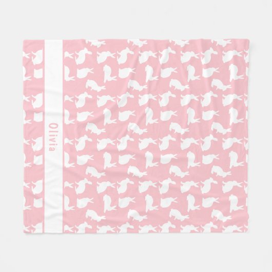 Blush Pink And White Bunny Pattern With Name Fleece Deken (Voorkant (Horizontaal))