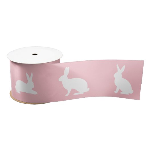 Blush Pink And White Bunny Silhouettes Cute Easter Satijnen Lint (Spoel)