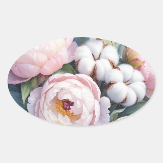 Blush Pink and White Cotton Wedding Ovale Sticker (Voorkant)