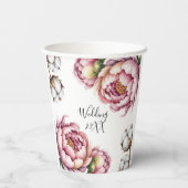 Blush Pink and White Cotton Wedding Papieren Bekers (Achterkant)