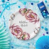 Blush Pink and White Cotton Wedding Papieren Bordje (Feest)