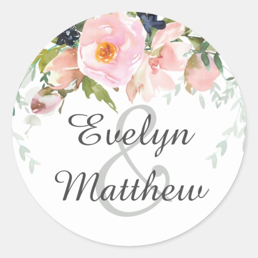 Blush Pink and White Floral Bouquet Wedding Ronde Sticker (Voorkant)