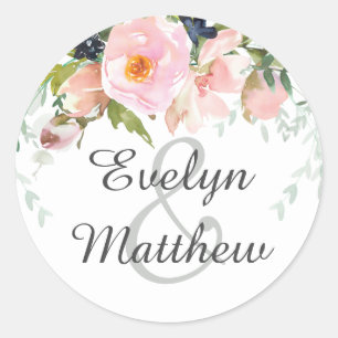 Blush Pink and White Floral Bouquet Wedding Ronde Sticker