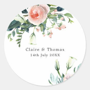 Blush Pink and White Floral Custom Wedding Sticker