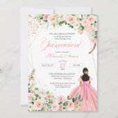 Blush Pink and White Floral Quinceanera Invitation Kaart (Voorkant)
