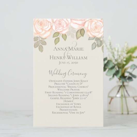 Blush Pink and White Floral Wedding Programs (Staand voorkant)