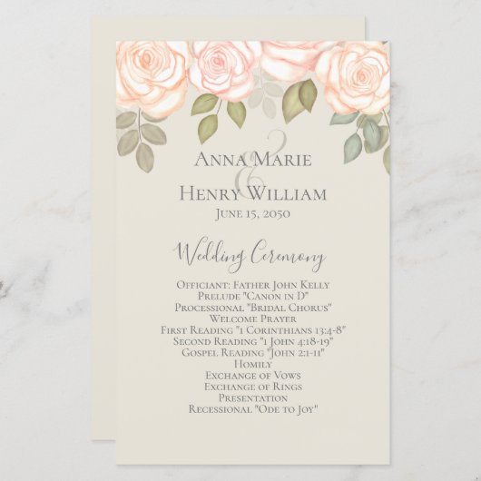 Blush Pink and White Floral Wedding Programs (Voorkant / Achterkant)