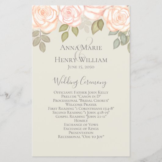 Blush Pink and White Floral Wedding Programs (Voorkant)
