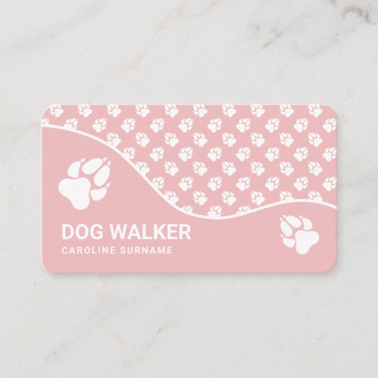 Blush Pink and White Paws Dog Walker Pet Sitting Visitekaartje (Voorkant)