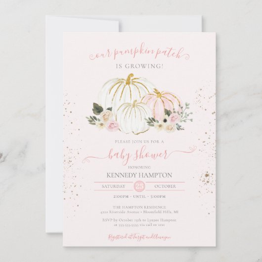 Blush Pink and White Pumpkin Autumn Baby shower in Kaart (Voorkant)