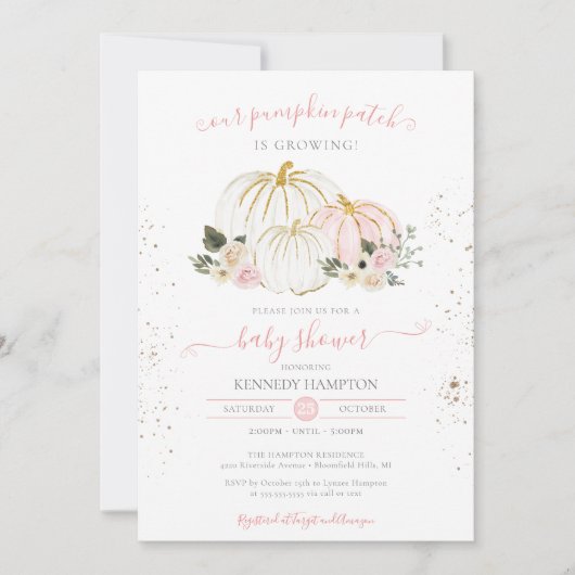Blush Pink and White Pumpkin Autumn Baby shower Kaart (Voorkant)