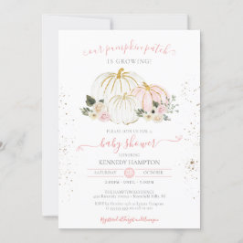 Blush Pink and White Pumpkin Autumn Baby shower Kaart