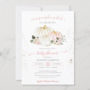 Blush Pink and White Pumpkin Autumn Baby shower Kaart