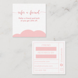 Blush pink and white Referrel Loyalty card Vierkante Visitekaartje