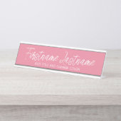 Blush Pink and White Traditional Name Title Bureau Naambordje (Voorkant)