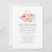 Blush Pink and Yellow Floral Bat Mitzvah Kaart (Voorkant)