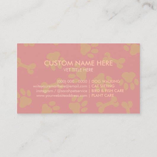 Blush Pink Animal Health Pet Sitting Heart Paw Visitekaartje (Achterkant)