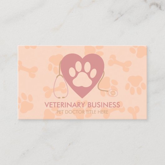 Blush Pink Animal Health Pet Sitting Heart Paw Visitekaartje (Voorkant)