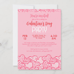 Blush Pink Animal Print Hart Galentines Day Party Kaart