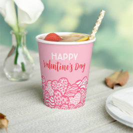 Blush Pink Animal Print Heart Valentijnsdag Party Papieren Bekers