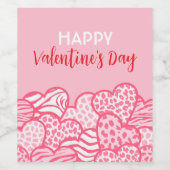 Blush Pink Animal Print Heart Valentijnsdag Party Wijn Etiket (Enkel label)
