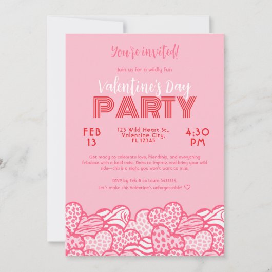 Blush Pink Animal Print Hearts Valentijnse Partij Kaart (Voorkant)