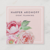Blush Pink Antiek Peony Vierkante Visitekaartje (Voorkant)