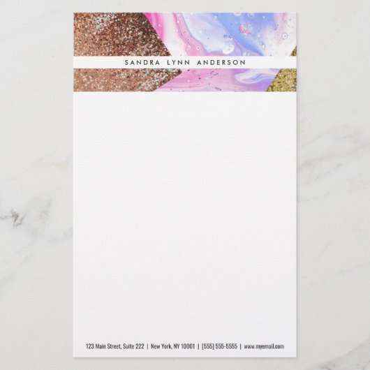 Blush Pink Aqua Blue Liquid Marmer Glitter Geo Briefpapier (Voorkant)