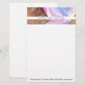 Blush Pink Aqua Blue Liquid Marmer Glitter Geo Briefpapier (Voorkant / Achterkant)