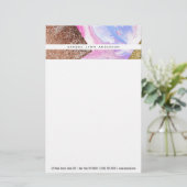 Blush Pink Aqua Blue Liquid Marmer Glitter Geo Briefpapier (Staand voorkant)