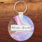 Blush Pink Aqua Blue Liquid Marmer Glitter Geo Sleutelhanger (Voorkant)