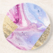 Blush Pink Aqua Blue Liquid Marmer Glitter Geo Zandsteen Onderzetter (Voorkant)