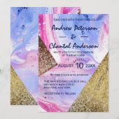 Blush Pink Aqua Blue Vloeibare Marmeren Glitter We Kaart (Voorkant / Achterkant)