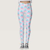 Blush Pink Aqua Blue Wave Circles Art Patroon Leggings (Voorkant)