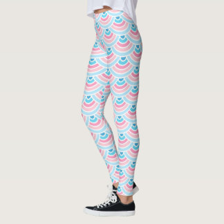 Blush Pink Aqua Blue Wave Circles Art Patroon Leggings